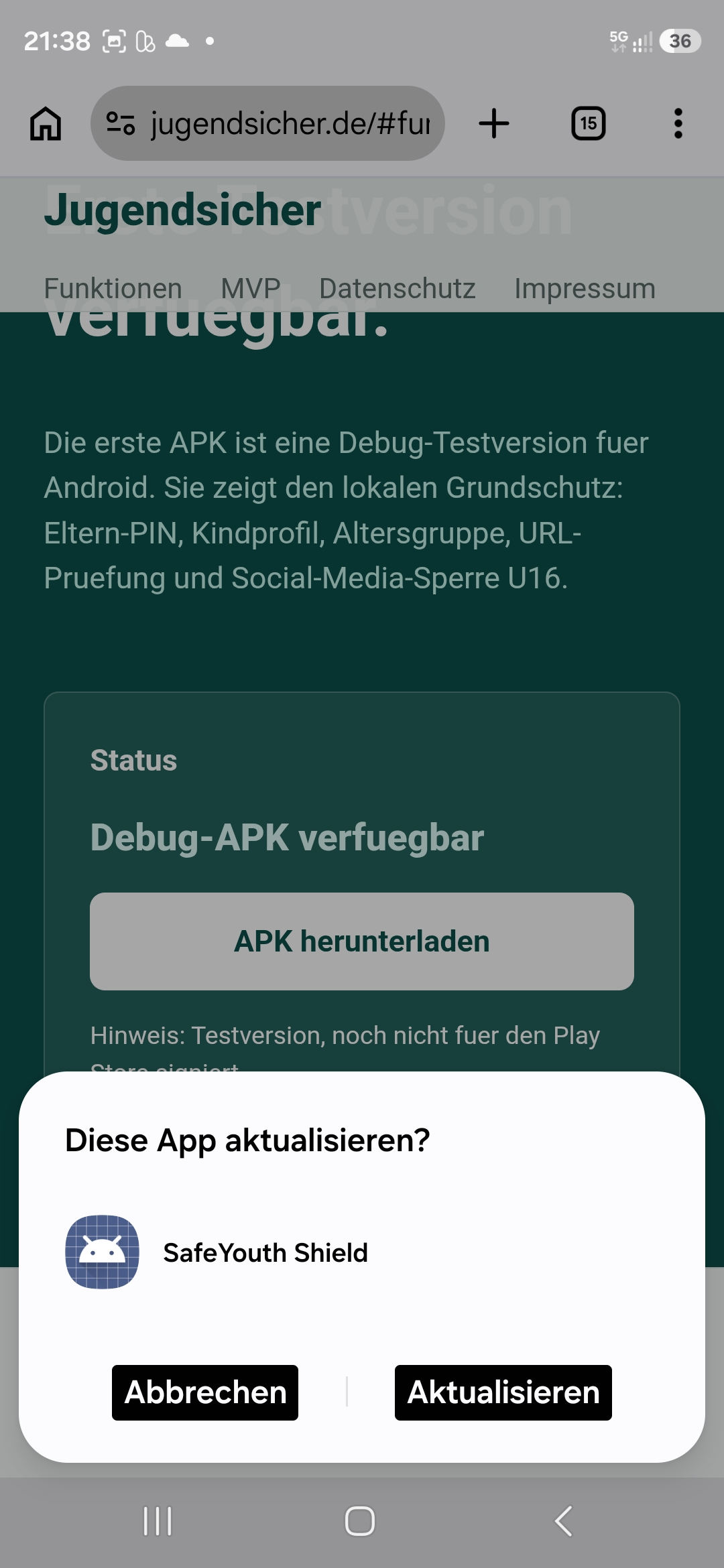 Android Dialog: Diese App aktualisieren